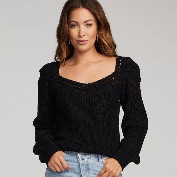 saltwater LUXE Sweaters - Saltwater Luxe Black Crochet Sweater Small